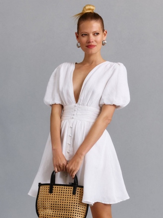 Anthropologie Dresses & Skirts - Nwot Anthropologie Katerina White Puff-Sleeve Deep V Mini Dress